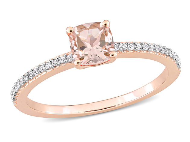 3/5 Carat (ctw) Morganite Ring  in 10K Rose Pink Gold with Diamonds - 9