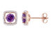 4/5 Carat (ctw) Natural Amethyst Halo Earrings in 10K Rose Pink Gold with Diamonds