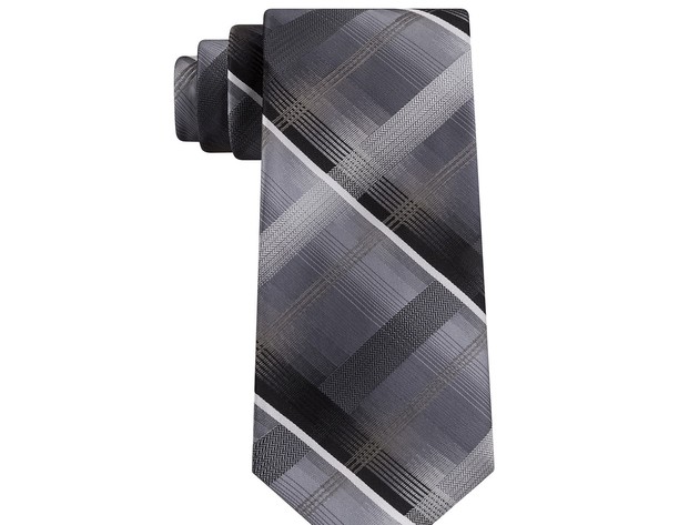 Van Heusen Men's Dean Classic Plaid Tie Black Size Regular