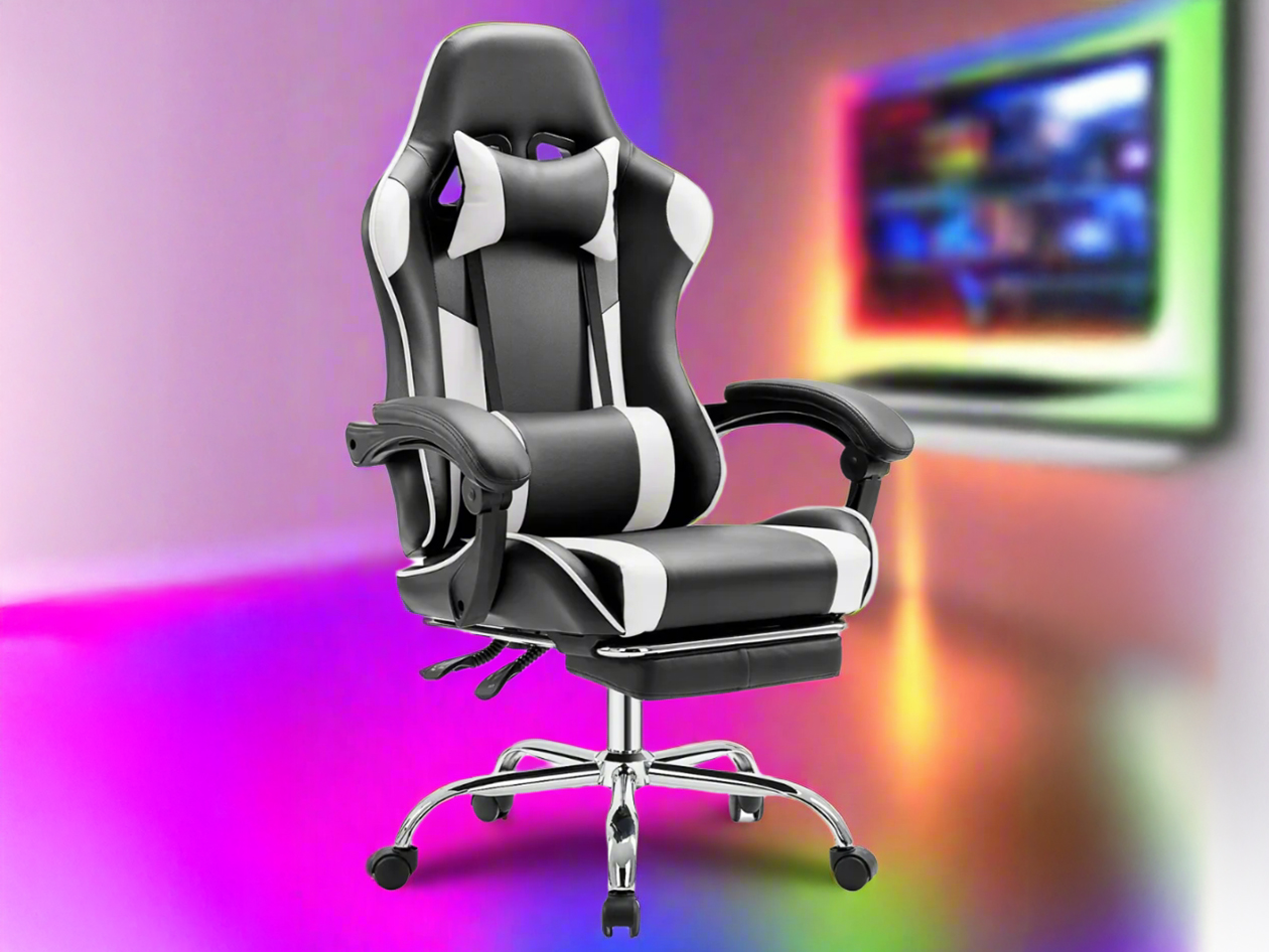 Dragon X2 Gaming Chair with Lumbar Support & Foot Rest (White)