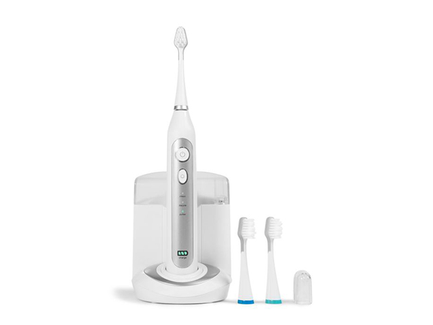 Platinum Sonic Toothbrush & UV Sanitizing Charging Base With 2 Bonus Brush Heads (Silver), on sale for $36.54 when you use coupon code MERRY15 at checkout