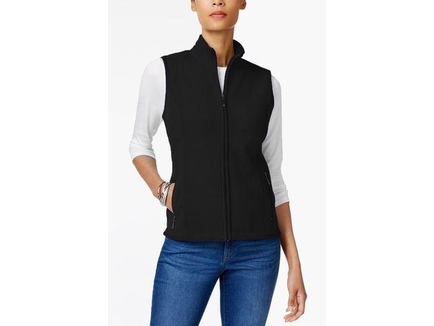 Karen Scott Women s Zeroproof Fleece Vest Black Size Small StackSocial