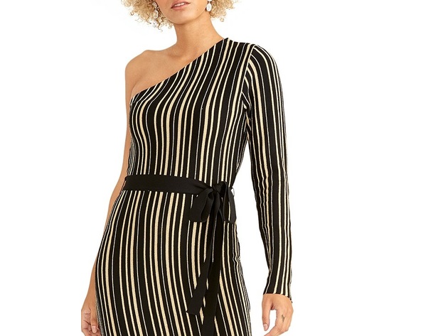 Rachel Rachel Roy Women's Belted One-Shoulder Sweater Dress Black Size Medium