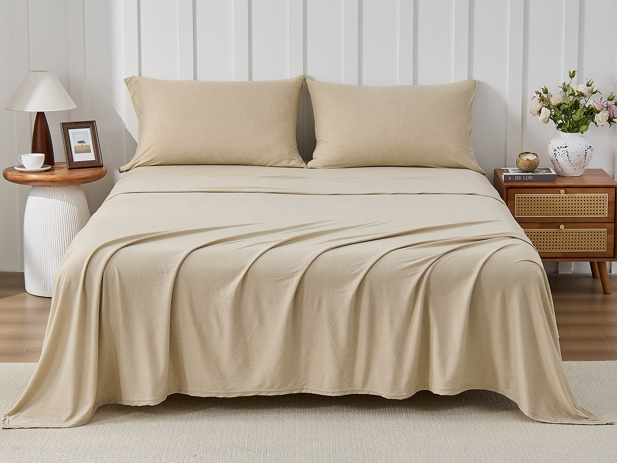 Kathy Ireland 4 Piece Heathered Jersey Knit Cotton Sheet Set