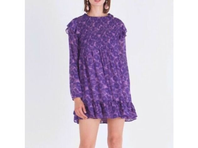 Free People Women's  These Dreams Long Sleeve Minidress Purple Size Extra Small