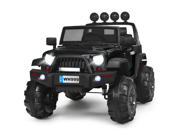 Costway 12V Kids Ride On Truck RC Car w/ LED Lights Music Trunk - Black