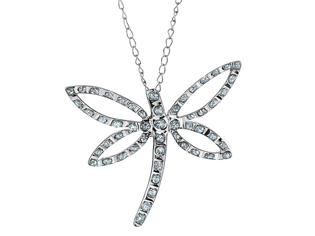 Accent Diamond Dragonfly Pendant Necklace in 14K White Gold with Chain