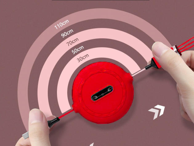 Retractable 3-in-1 USB Charging Cable (Red)