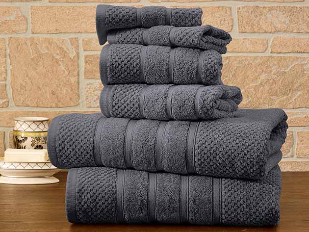6PCTOWPOPCHA 6 Piece Egyptian Cotton Bath Towel Set, Popcorn Charcoal - One Size