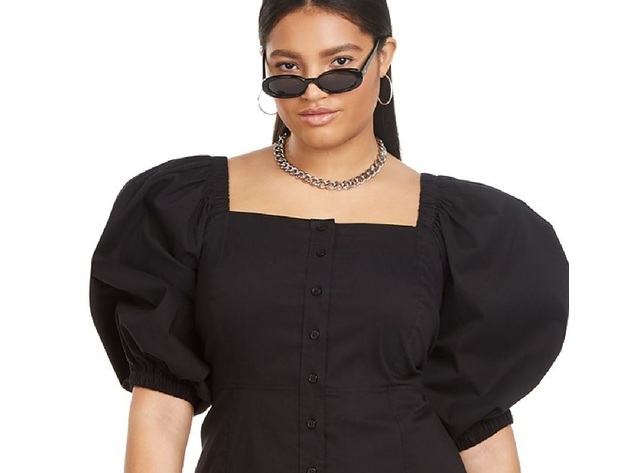 Danielle Bernstein Women's Plus Puff Sleeve Mini Dress Black Size 24W