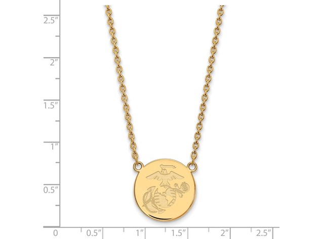 14k Yellow Gold U.S. Marine Corps Large Disc Necklace, 18 Inch