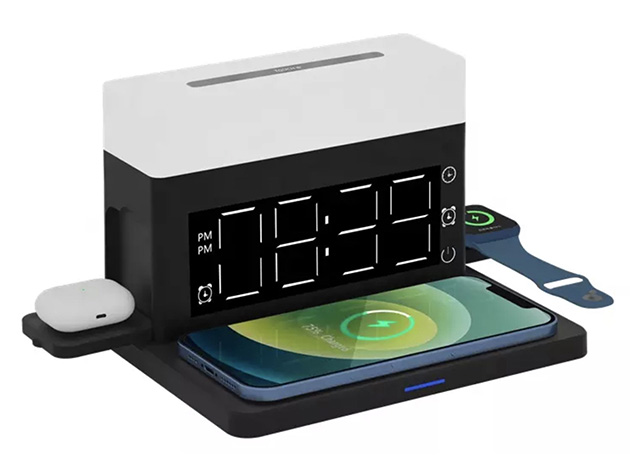 LED Night Light Alarm Clock with 3-in-1 Wireless Charging | StackSocial