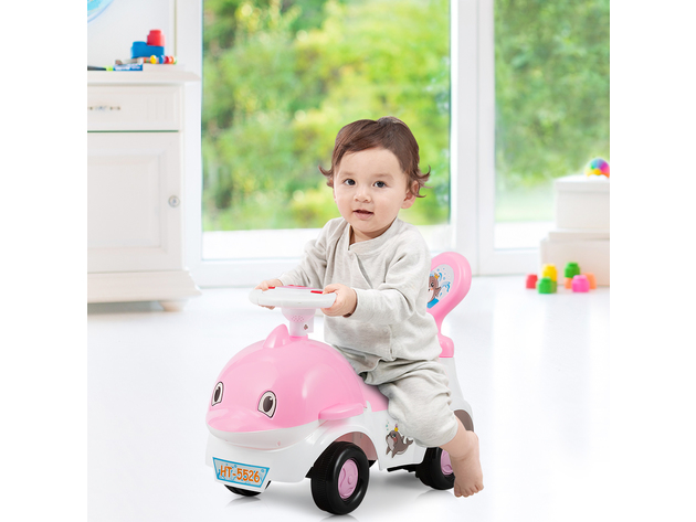 3-in-1Baby Walker Sliding Car Pushing Cart Toddler Ride On Toy w/ Sound GrayBlue - Pink