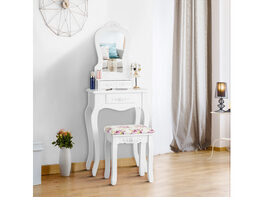 Costway White Vanity Jewelry Makeup Dressing Table Stool Drawer - White