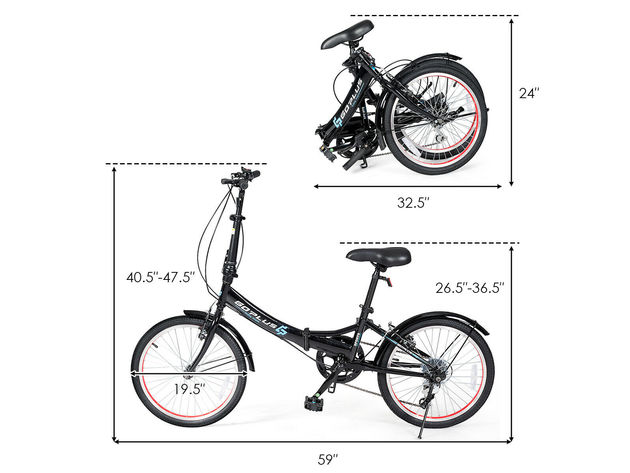Goplus 20'' Lightweight Adult Folding Bicycle Bike w/ 7-Speed Drivetrain Dual V-Brakes - Black