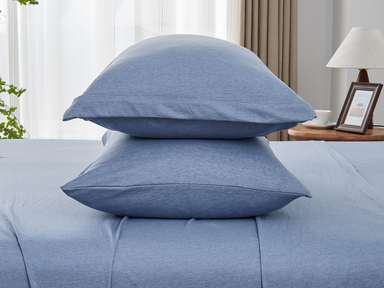 Kathy Ireland 4 Piece Heathered Jersey Knit Cotton Sheet Set (Queen/Light Blue)