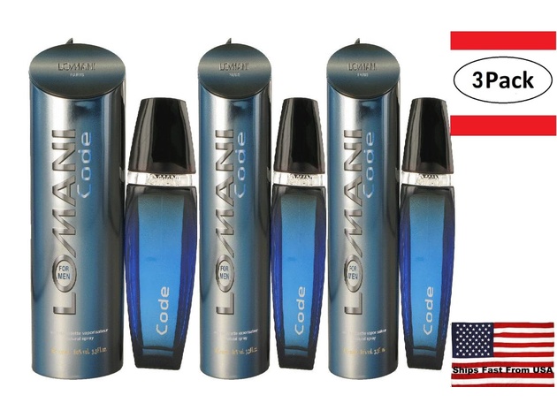 3 Pack Lomani Code by Lomani Eau De Toilette Spray 3.4 oz for Men