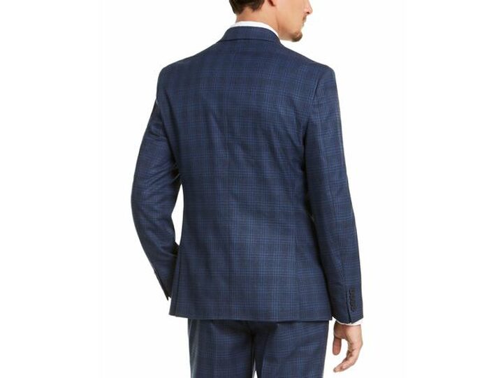 Bar III Men's Slim-Fit Stretch Blue Plaid Suit Jacket Navy Size 36