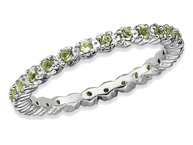 Natural Green Peridot 1/2 Carat (ctw) Eternity Band Ring in Sterling Silver - 6