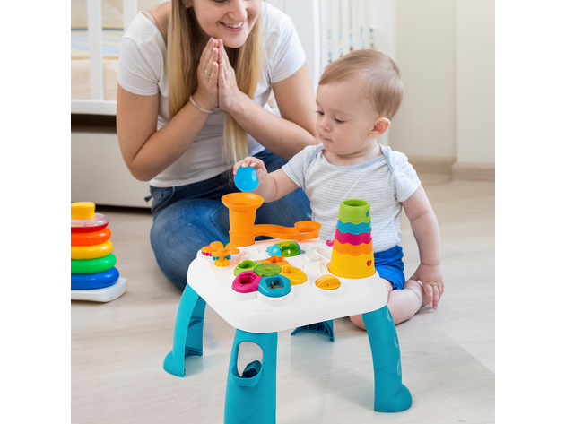 Costway 2 in 1 Learning Table Toddler Activity Center Sit to Stand Play BluePink - Blue (As Picture Shows)