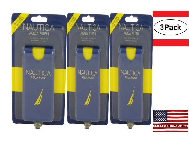 3 Pack Nautica Aqua Rush by Nautica Eau De Toilette Travel Spray .67 oz for Men