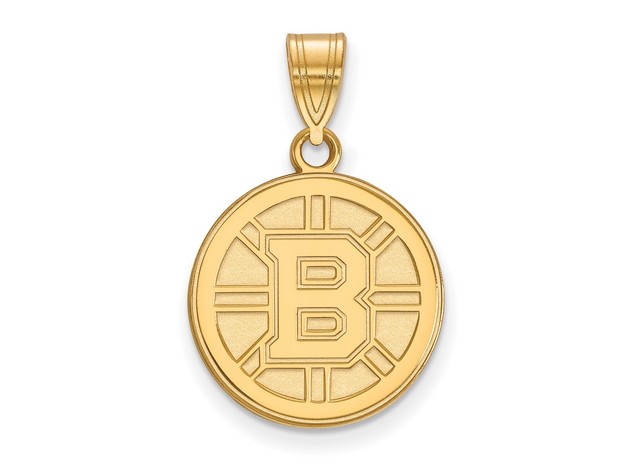 SS 14k Yellow Gold Plated NHL Boston Bruins Medium Disc Pendant