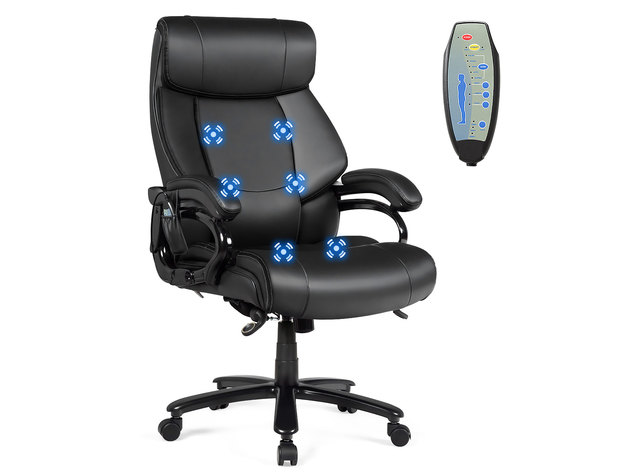 Costway Big & Tall 400lb Massage Office Chair Executive PU Leather Computer Desk Chair - Black