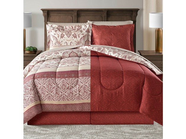Sunham Delaney Reversible Damask Print 6 Piece Comforter Set Twin Red ...