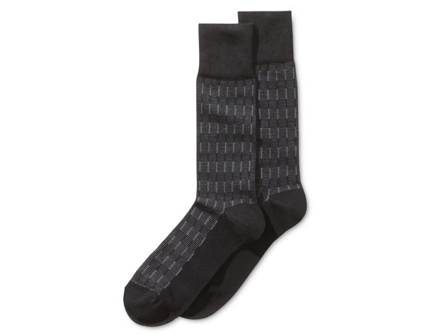 Perry Ellis Men's Textured Striped Dress Socks Black Size Regular