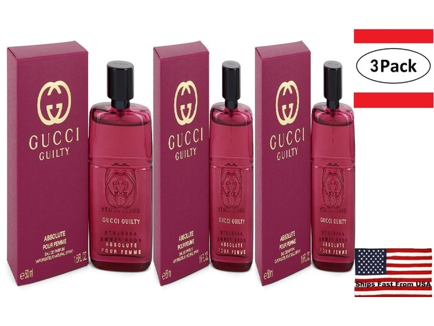 3 Pack Gucci Guilty Absolute by Gucci Eau De Parfum Spray 1.7 oz