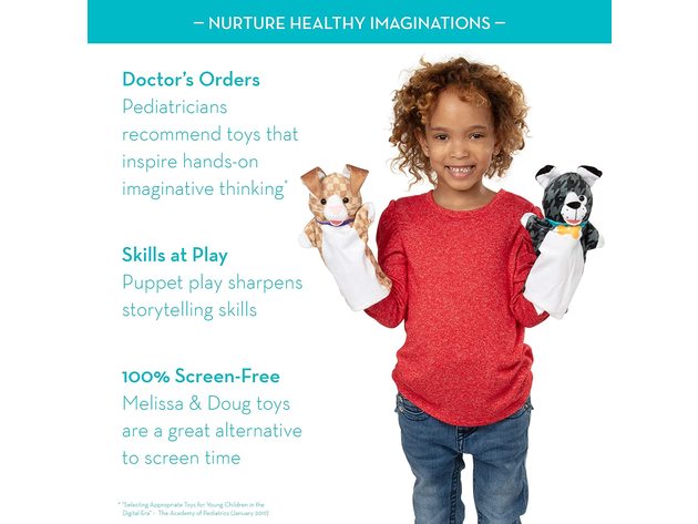 Melissa & Doug Highest Quality Standards Pet Buddies Washable Soft Hand Puppets Set (New Open Box)