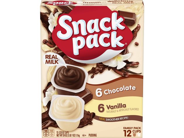 Snack Pack Chocolate and Vanilla Pudding Cups with Real Milk, Family Pack, 12 Count