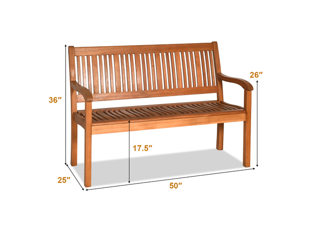 Costway 50'' Two Person Outdoor Garden Bench Loveseat Porch Chair Solid Wood W/Armrest