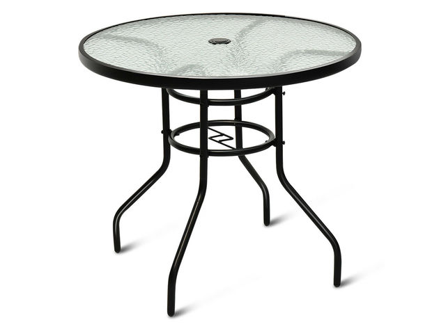 Costway 32'' Patio Round Table Tempered Glass Steel Frame Outdoor Pool Yard Garden 