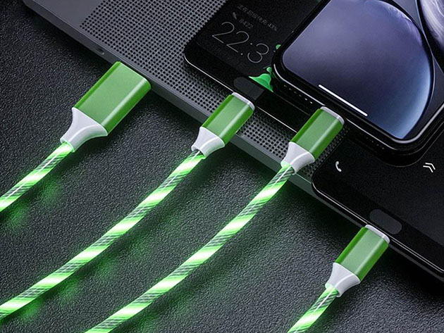 LED Light 3-in-1 Micro/Type-C/Lightning Charger Cable (Green)