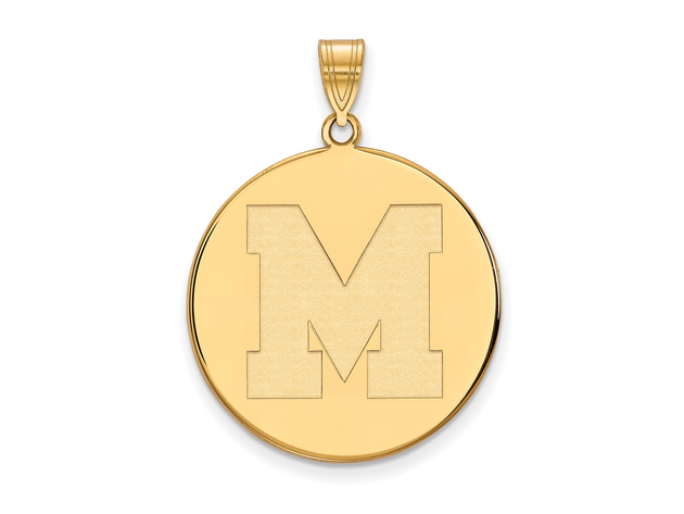 14k Gold Plated Silver U. of Memphis XL Initial M Disc Pendant