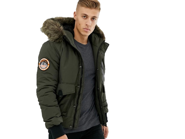 Superdry Men's Everest Hooded Bomber Jacket Armi Size Large