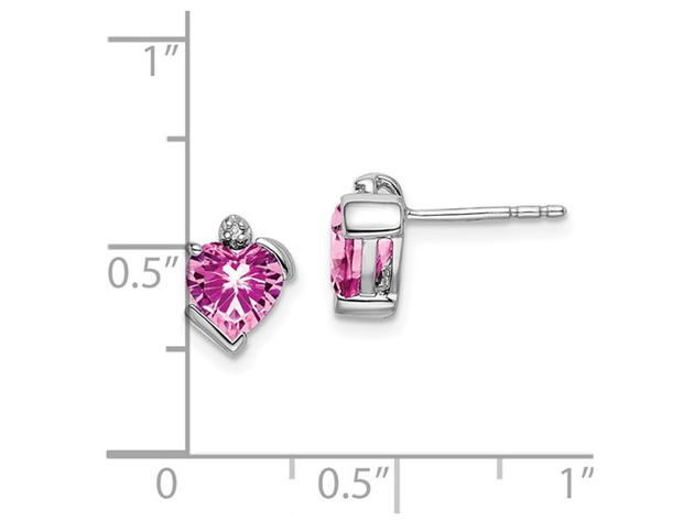 1.45 Carat (ctw) Lab Created Heart Shaped Pink Sapphire Solitaire Earrings in 14K White Gold