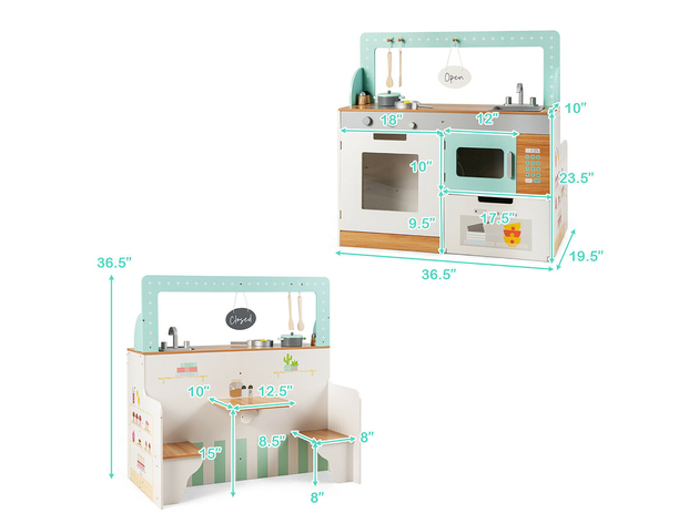 Costway 2 in 1 Kids Play Kitchen & Diner Restaurant Wooden Pretend Cooking Playset Toy