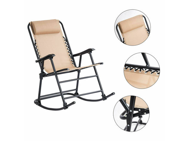 Costway Folding Rocking Chair Porch Patio Indoor Foldable Rocker Seat With Headrest Brown