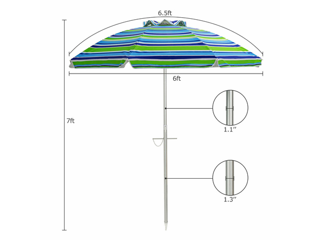 Costway 6.5FT Patio Beach Umbrella Sun Shade Tilt W/Carry Bag Turquoise - as pictures show