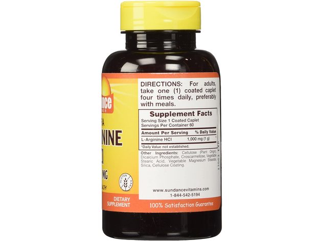 Sundance Vitamins Ultra L-Arginine HCl Dietary Supplement Coated Caplets, 1000 mg, 60 Count