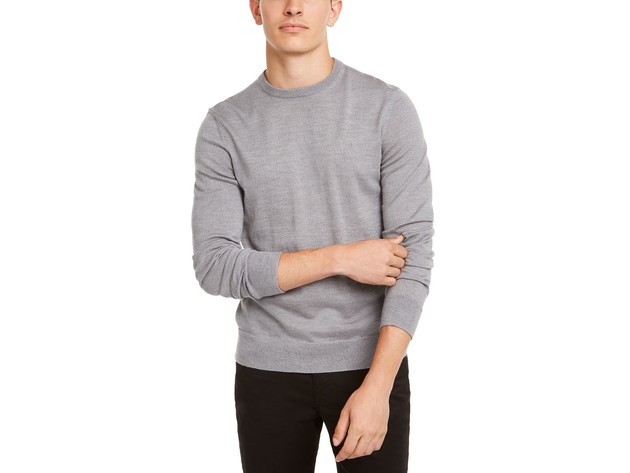 Calvin Klein Men's Solid Crew-Neck Sweater Gray Size Small