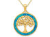 Lab-Created Blue Opal Tree of Life Circle Pendant Necklace in Yellow Plated Sterling Silver with Chain