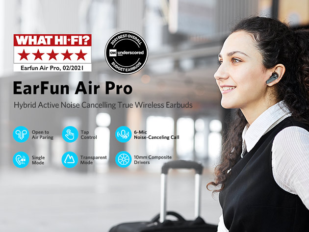 EarFun Air Pro Wireless Earbuds, Hybrid Active Noise Cancelling Earbuds (Black)