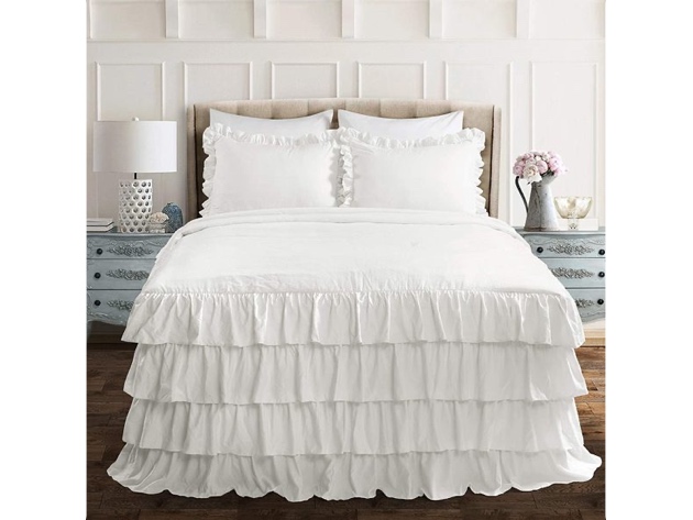 Lush Decor White Allison Ruffle Skirt Bedspread Shabby Chic Farmhouse ...