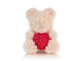 Homvare Foam Rose Teddy Bear 10" with Gift Box for Valentines Day, Anniversary and Birthday - White/Red