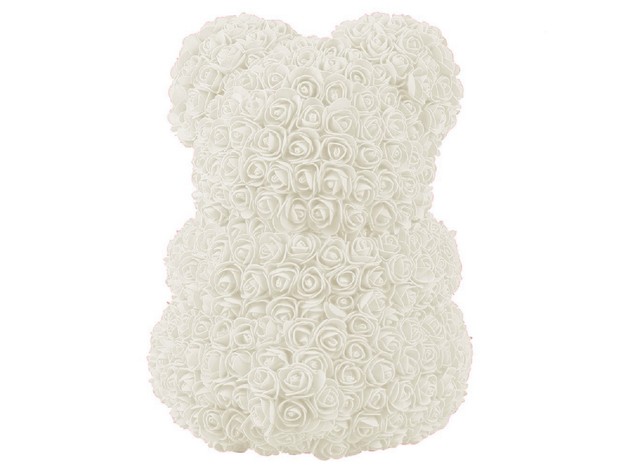 Homvare Foam Rose Teddy Bear 14" with Gift Box for Valentines Day, Anniversary and Birthday - White/Black
