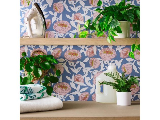 Opalhouse Floral Bloom Amidst Peel and Stick Smooth Out Design Wallpaper, Covers 27.5 Square Feet, Blue/White