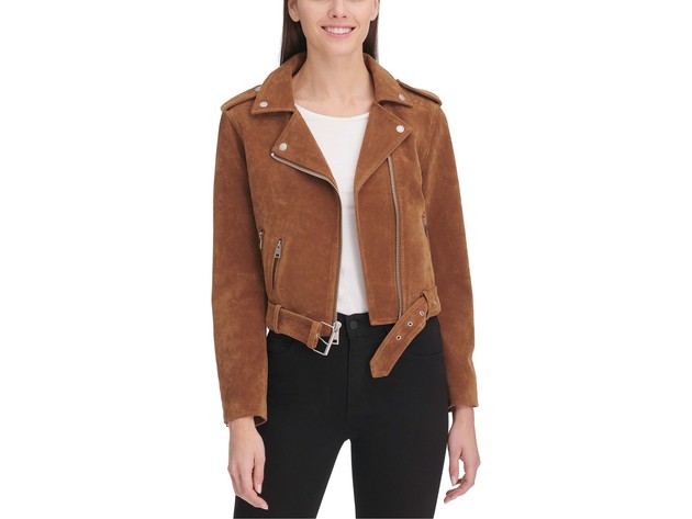 Levi's Women's Belted Faux Suede Moto Jacket Brown Size Medium | StackSocial